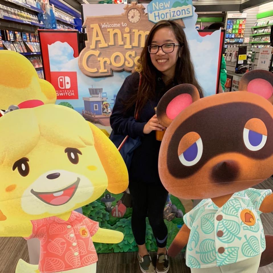Audrey with Isabelle and Tom Nook
